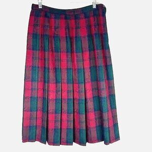 Pendleton 100% Virgin Wool Pleated Skirt Red & Green Plaid Paisley 8P